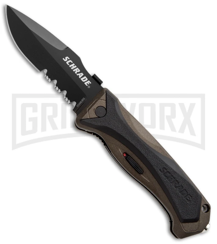 Schrade Brown MAGIC Spring Assisted Knife - Black Serr 1 Schrade Brown MAGIC Spring Assisted Knife - Black Serr