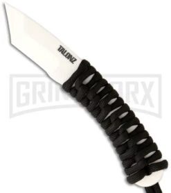 Talonz 2 Ceramic Neck Knife Black Cord Fixed Blade Knife - Tanto White Plain